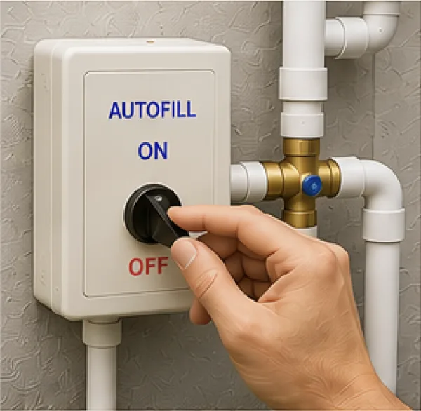 Hand turning off pool autofill valve